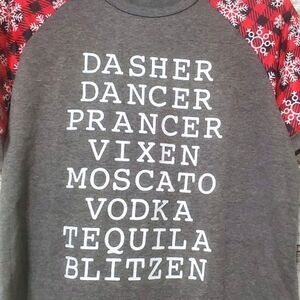 Funny Holiday Christmas Women's Shirt Dasher Dancer Prancer Vixen- Large NWOTs